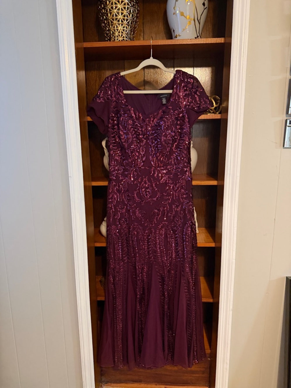 R&M Richards Burgundy Sequined Midi Dress